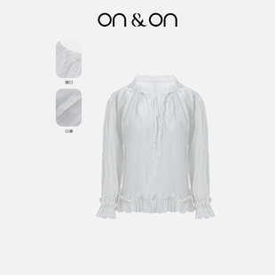 韩系木耳边V领100%苎麻减龄防晒小衫 ON＆ON 安乃安2025秋冬新款