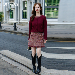 粗花呢半裙套装 ON＆ON 韩系流苏圆领针织衫 新款 女 安乃安2025冬季