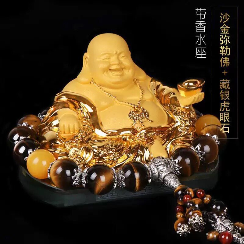 汽车摆件弥勒佛车载高档佛像中控台卧佛车内用品大肚佛金佛保平安