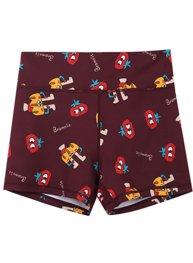 BromoSt 番茄面包 酒红健身短裤Crossfit提臀瑜伽束腰弹力花裤子