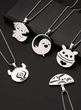 原动漫神项链八重神子小狐狸胡桃幽灵神里绫华魈不锈钢吊坠挂件男