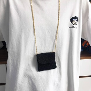 装饰包挂脖式小香耳机包超迷你单肩斜跨小包牛仔布口红包钥匙卡包