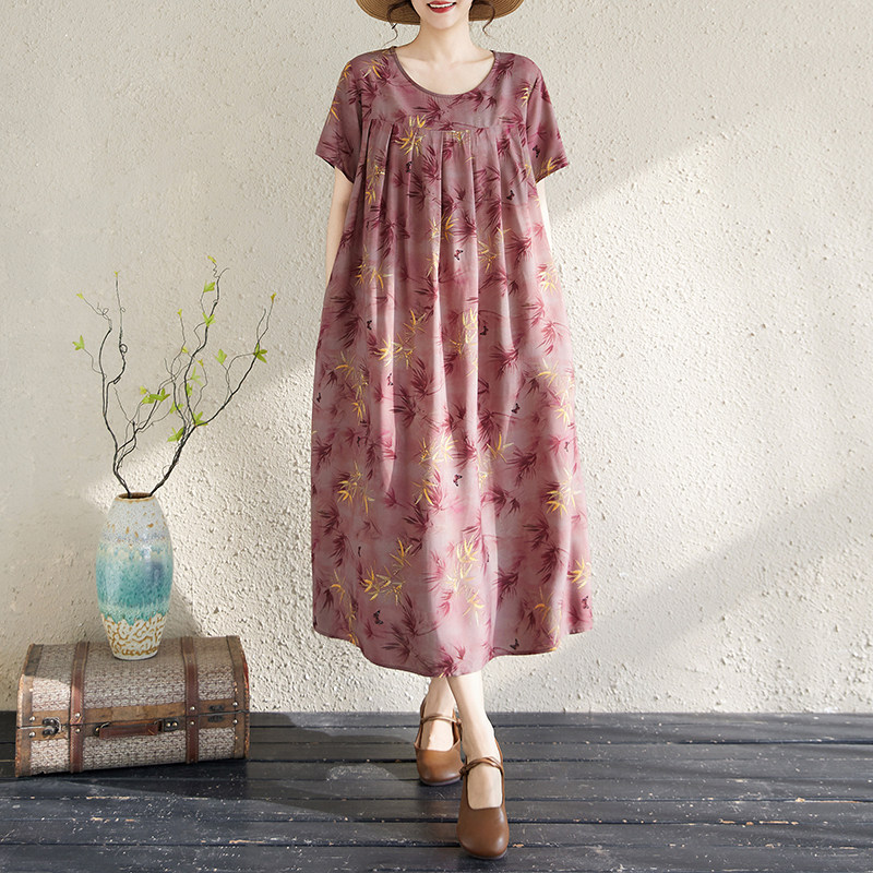 睡衣女士纯棉绸睡裙夏天款妈妈大码家居服女夏季可出门人造棉裙子