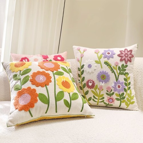法式小花朵抱枕靠垫腰枕客厅软装毛绒靠枕不含芯全棉飘窗靠垫套