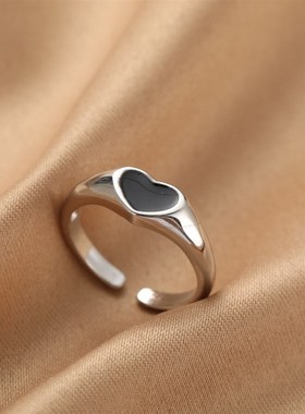 极速rings wjomen 黑色爱心 戒指潮女配饰开口泪面表情复古指环关