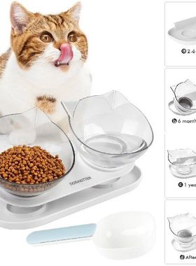 极速Larcge Capacity Transparent Cat Bowl Double Bowl Cat Dog