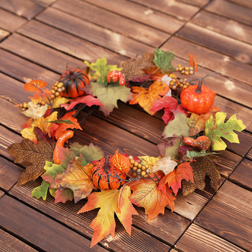 新品Halloween Autumn Door Wreath Pumpkin Berries UPine Cone