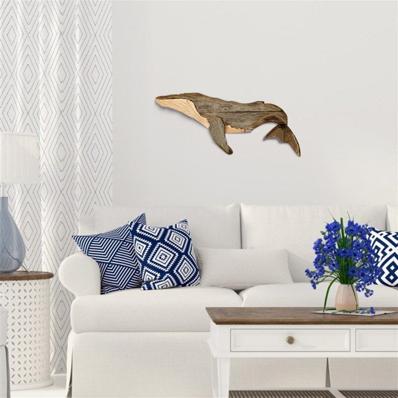 极速Rubstic Wooden Whale Wall Hanging Art Decor Log Handmade