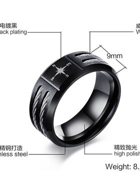极速指南针威亚戒指9MM宽钛钢潮男钢筋钢丝指P环情人节礼物首饰品