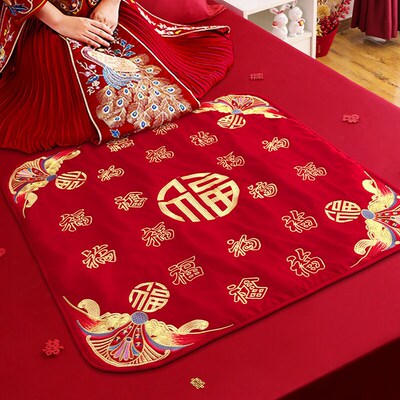新品女方出嫁备婚刺绣坐福被跪垫结婚新娘坐福垫婚V礼喜庆婚房用