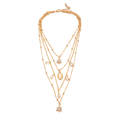 极速docona Simple Gold Shell Sun FlowHer Multilayer Necklace