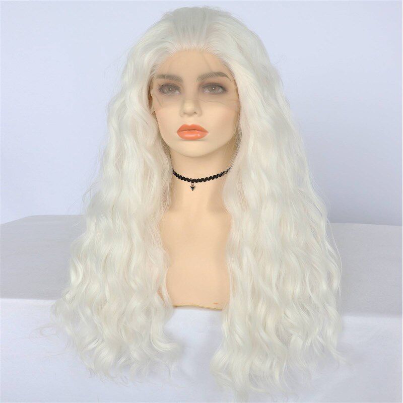 极速Front lace wig wig high temperature fibOer white long cu