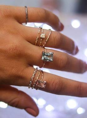 极速Zircon Ring Classic Vintage SDolid Color Gem Ring Pure C