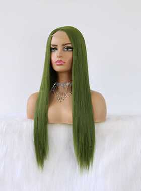 极速Olive Green Synthetic Hair Lace WHigs Long Straight Hair