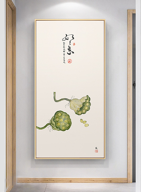 新品初秋甜时f 日式原木风玄关装饰画新中式禅意走廊尽头挂画橙色