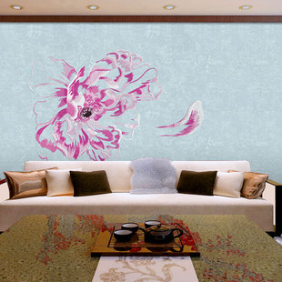 极速独秀新款背景墙布壁布墨绿色无缝F刺绣电视墙新中式客厅现代