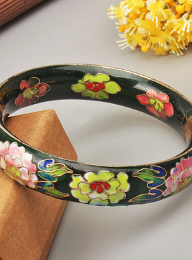 极速北京景泰蓝手镯铜胎珐琅传统工艺80年代老货收藏X银蓝开口复