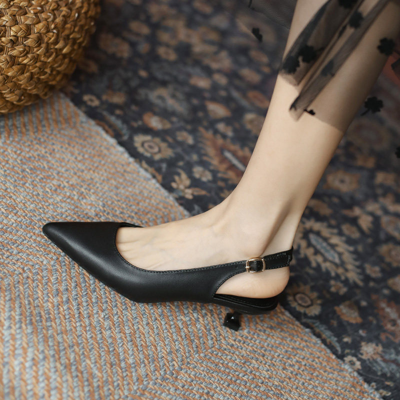 新品裸色高跟鞋细跟3cm单u鞋春秋低跟尖头包头凉鞋女2026新款小跟