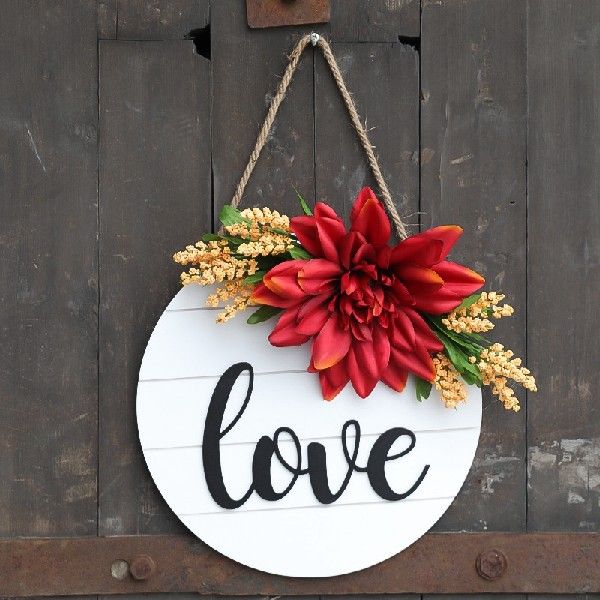 极速Doorc Hanging Sign Letter Faux Wheat Flower Wooden Front