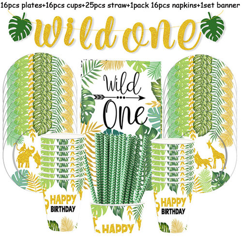 新品Wild One Birthday Party Decor Animal TablPeware Set Ball