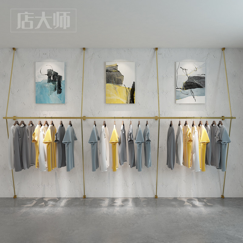 新品服装店展架墙上不锈钢挂衣y架货架铁艺服装侧挂吊架挂架陈列
