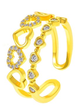 极速欧美bins双层爱心戒指女 时尚轻奢镶钻镂空心形开口食指戒个