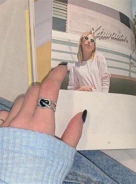 极速复古做d旧爱心日系黑色交叉镂空开口可调节设计感小众食指戒