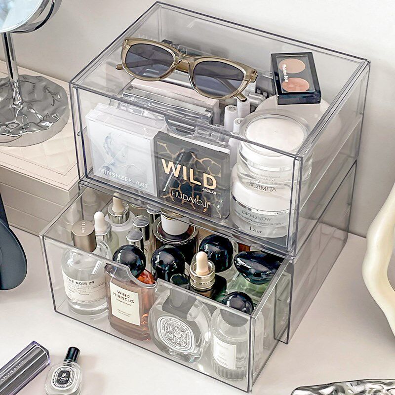 新品桌面抽屉式化妆品收纳v盒大号面膜整理盒护肤品置物架亚克力