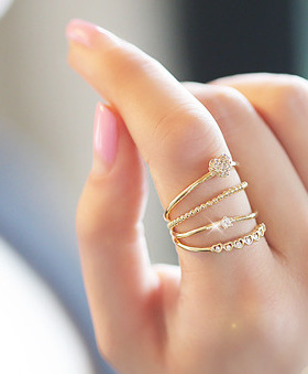 极速韩版人气关节l戒指 时尚甜美精美爱心微镶锆石4层开口戒指环