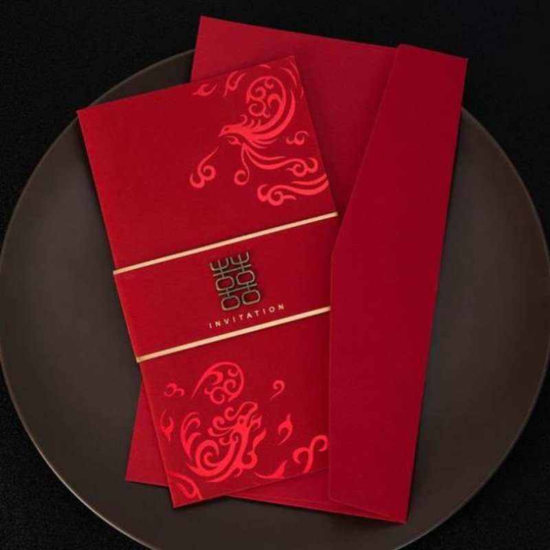 新品喜帖结婚礼请柬m铜囍字请帖龙凤图案古风中式邀请函个性打印2
