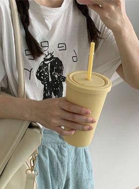 极速Candy Color Doubles-layer Plastic Straw Cup Coffee Cup