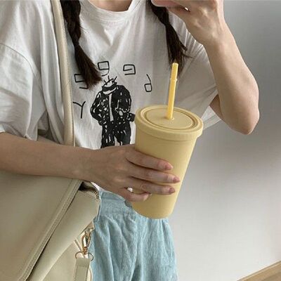 极速Candy Color Doubles-layer Plastic Straw Cup Coffee Cup