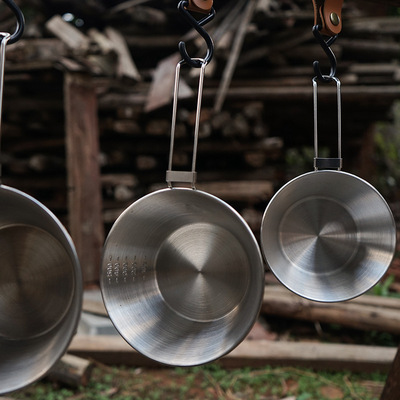 户外雪拉碗大号折叠碗304不锈钢露营烧烤登山水杯550ml野营杯