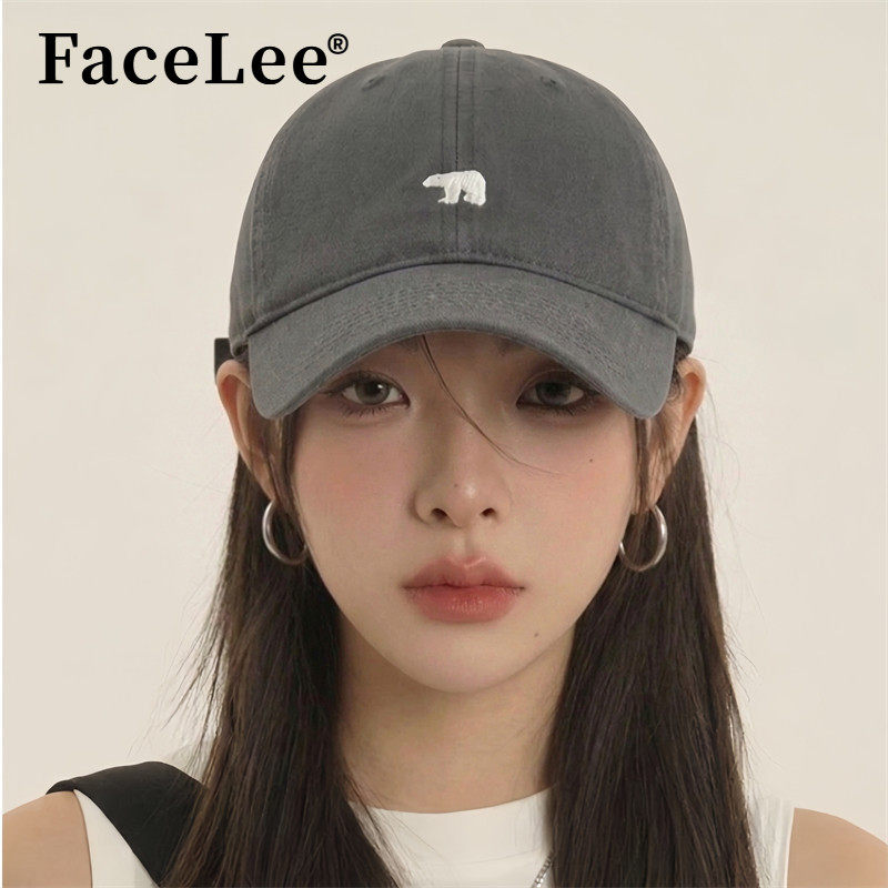 FaceLee日本设计师联名款北极熊藏青色鸭舌帽女显脸小大帽檐2026