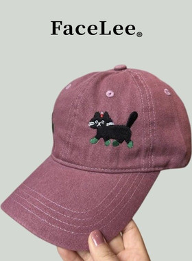 FaceLee日本设计师联名款2025新款牛仔可爱小猫刺绣鸭舌帽子女百