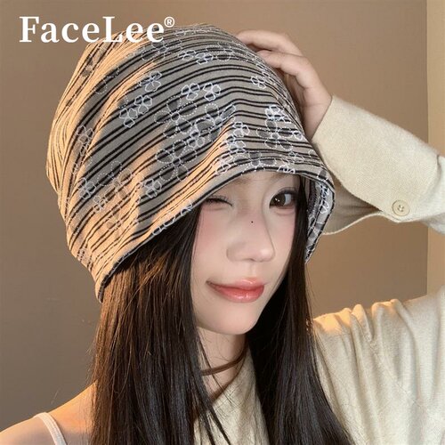 FaceLee日本设计师联名款韩版条纹花朵堆堆帽女秋季宽松显脸小包