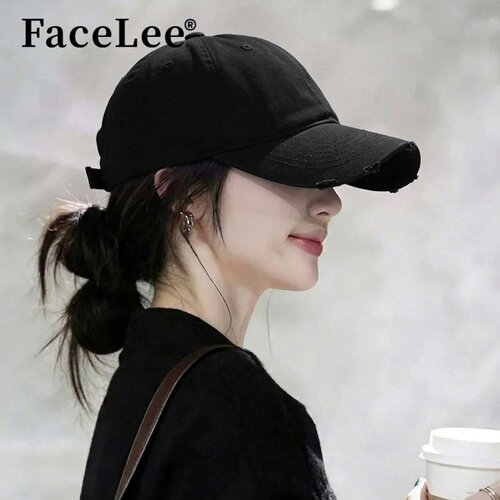 FaceLee日本设计师联名款黑色美式复古做旧破洞棒球帽女秋季纯色