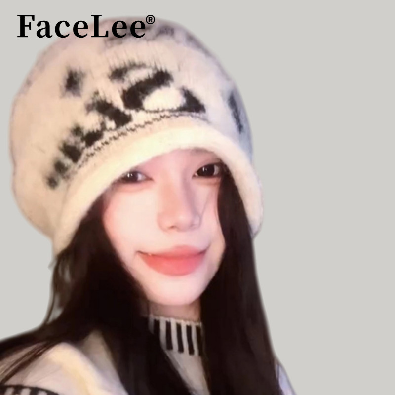 FaceLee日本设计师联名款韩系卷边显脸小堆堆帽大头围针织冷帽女
