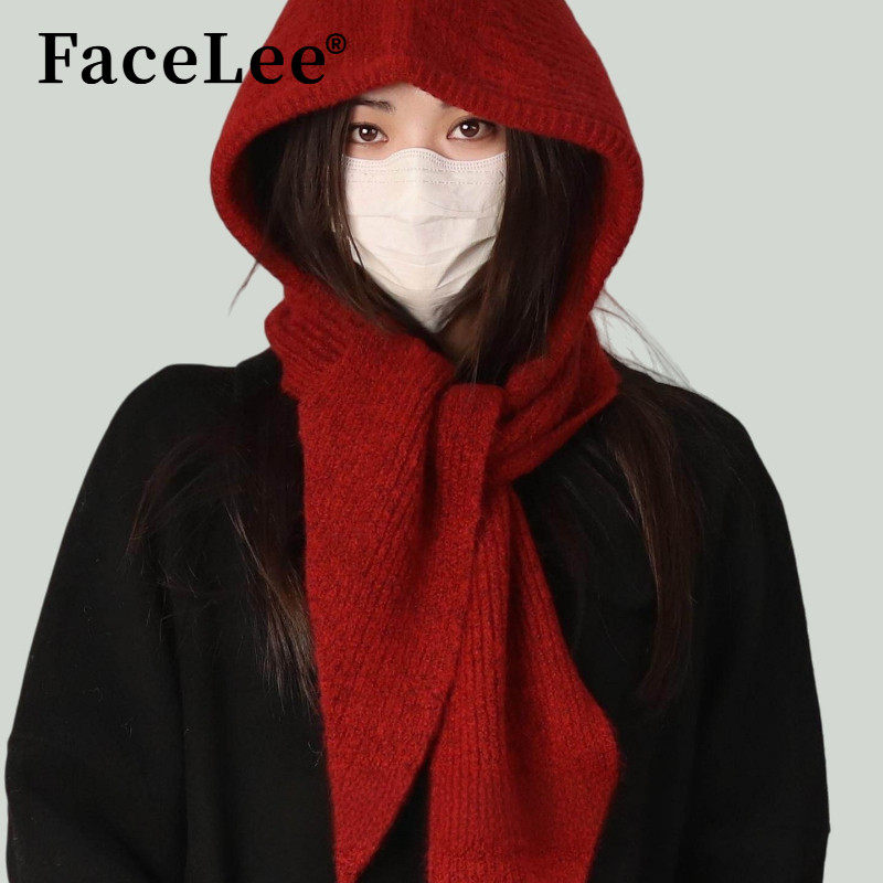 FaceLee日本设计师联名款大头红色巴拉克拉法帽女冬季保暖护耳针