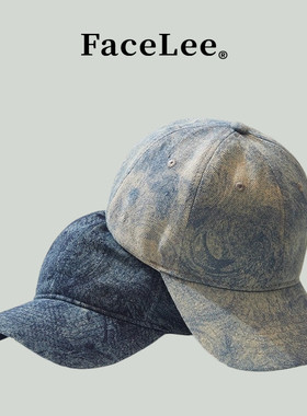 FaceLee日本设计师联名款蓝色水洗牛仔棒球帽子女秋季街头出游百