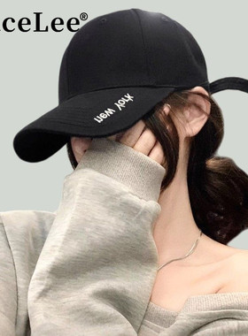 FaceLee日本设计师联名款黑色硬顶棒球帽宽帽檐大脸显脸小韩系百