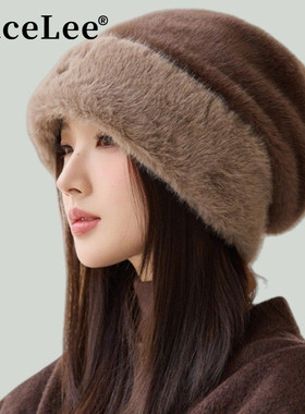 FaceLee日本设计师联名款韩系毛绒堆堆帽2025新款大头围防寒针织