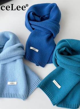 FaceLee日本设计师联名款静谧高级冰川蓝色系围巾100%澳洲纯羊毛