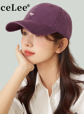 FaceLee日本设计师联名款小狐狸刺绣紫色棒球帽女韩系宽檐显脸小