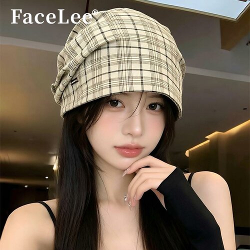 FaceLee日本设计师联名款格纹绑带帽子女款夏季韩系小众时髦大头