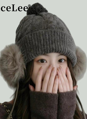 FaceLee日本设计师联名款毛绒护耳毛线帽子女冬季2025新款大头围