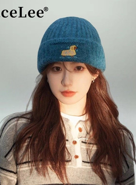 FaceLee日本设计师联名款穿雨衣小狗可爱毛线帽子女秋冬百搭刺绣