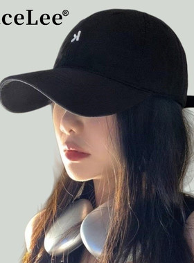 FaceLee日本设计师联名款韩系黑色软顶棒球帽女新款百搭宽帽檐字