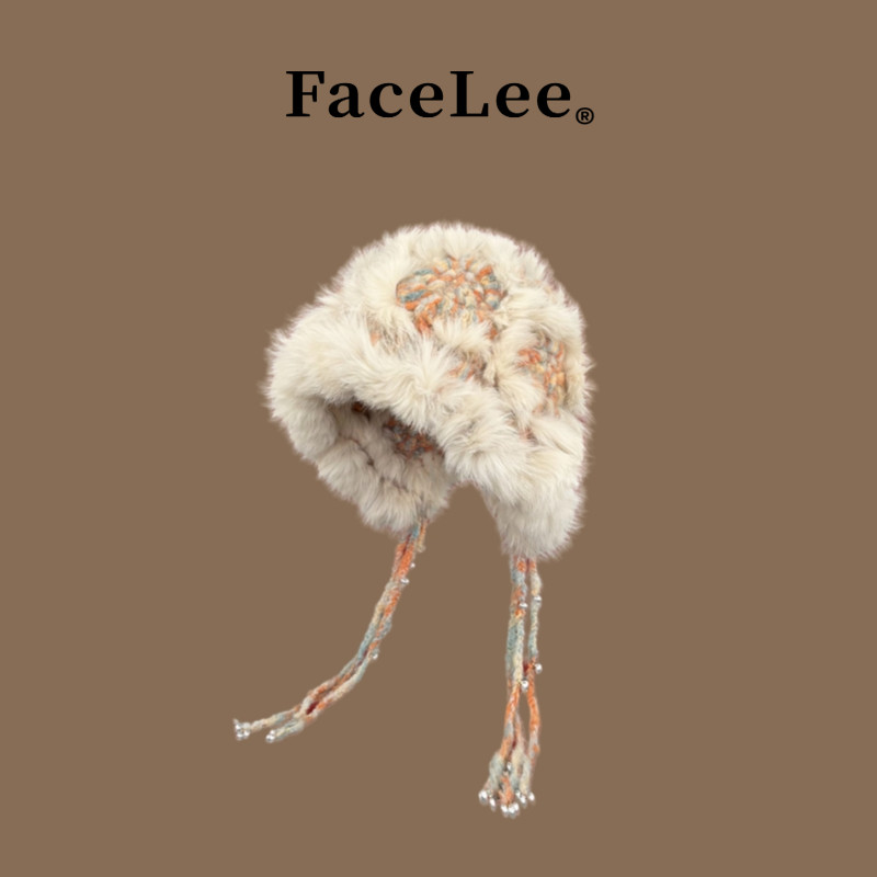 FaceLee日本设计师联名款2025新款兔毛云朵针织醒狮帽子女秋冬保