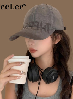 FaceLee日本设计师联名款美式复古字母灰色棒球帽女2025秋季宽檐